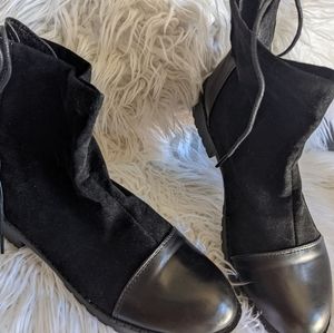 Shein black lace back felt boots.